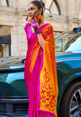 Vibrant Rani Ajrakh Print Modal Silk Saree With Blouse Piece - Adi Akshoy & Co.