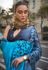 Black Ajrakh Print Modal Silk Saree With Blouse Piece - Adi Akshoy & Co.
