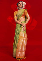 Green Tussar Silk Saree with Blouse Piece - Adi Akshoy & Co.