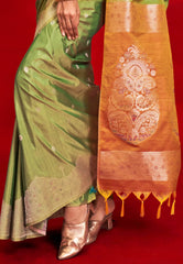 Green Tussar Silk Saree with Blouse Piece - Adi Akshoy & Co.