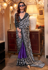 Purple Ajrakh Print in Modal Silk Saree With Blouse Piece