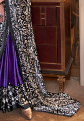 Purple Ajrakh Print in Modal Silk Saree With Blouse Piece
