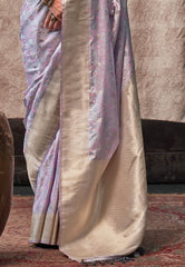 Mauve Resham Emboss Kanjivaram Silk Saree With Blouse Piece - Adi Akshoy & Co.