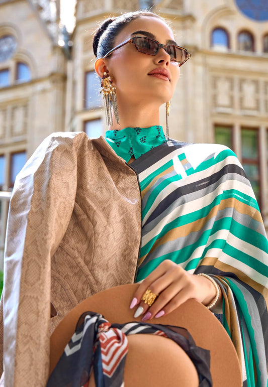 Rama Green Modal Silk Saree With Blouse Piece - Adi Akshoy & Co.