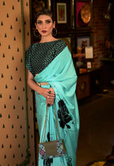 Sea Green Modal Silk Saree With Blouse Piece- Adi Akshoy & Co.