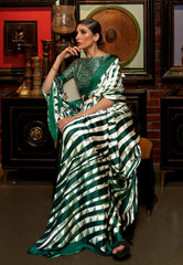 White & Green Modal Silk Saree With Blouse Piece- Adi Akshoy & Co.