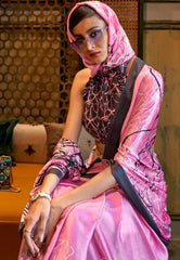 Light Neon Pink Modal Silk Saree With Blouse Piece- Adi Akshoy & Co.