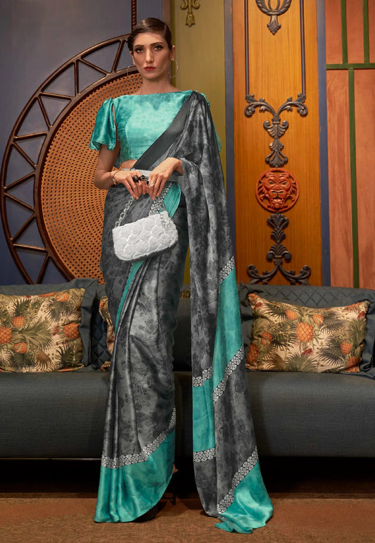 Black Modal Silk Saree With Blouse Piece- Adi Akshoy & Co.