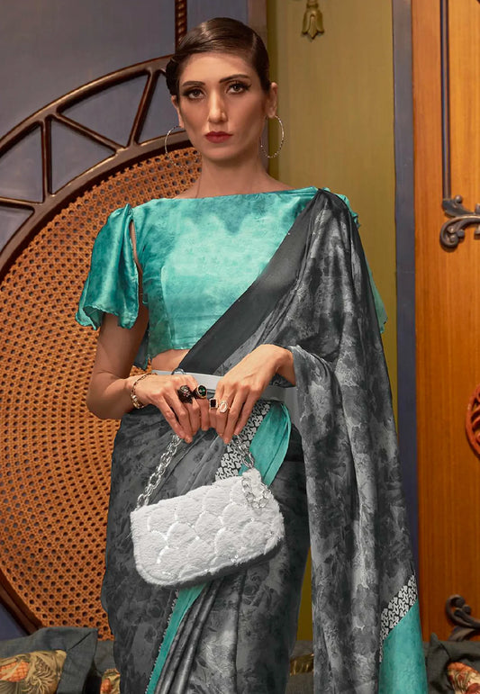 Black Modal Silk Saree With Blouse Piece- Adi Akshoy & Co.