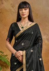 Black Tussar Silk Saree with Blouse Piece - Adi Akshoy & Co.