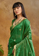 Bottle Green Tussar Silk Saree with Blouse Piece - Adi Akshoy & Co.