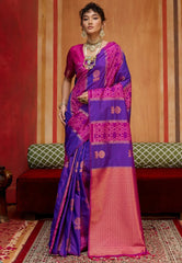Purple Kanjivaram Silk Saree With Blouse Piece - Adi Akshoy & Co.