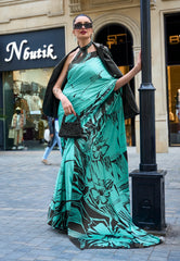 Sea Green Modal Silk Saree With Blouse Piece- Adi Akshoy & Co.