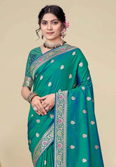 Bottle Green Baluchari Silk Saree with Blouse Piece - Adi Akshoy & co.