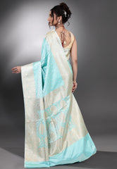 Light Firoza Blue Pastel Banarasi Saree With Blouse Piece - Adi Akshoy & Co.