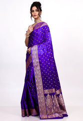 Purple Wedding Banarasi Silk Saree with Blouse Piece - Adi Akshoy & Co.