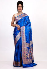 Royal Blue Wedding Banarasi Silk Saree with Blouse Piece - Adi Akshoy & Co.
