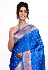 Royal Blue Wedding Banarasi Silk Saree with Blouse Piece - Adi Akshoy & Co.