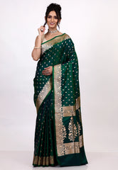Bottle Green Wedding Banarasi Silk Saree with Blouse Piece - Adi Akshoy & Co.