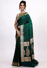 Bottle Green Wedding Banarasi Silk Saree with Blouse Piece - Adi Akshoy & Co.