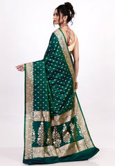 Bottle Green Wedding Banarasi Silk Saree with Blouse Piece - Adi Akshoy & Co.