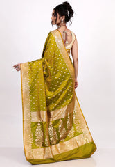 Olive Green Wedding Banarasi Silk Saree with Blouse Piece - Adi Akshoy & Co.