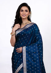 Peacock Blue Mashru Silk Saree with Blouse Piece - Adi Akshoy & Co.