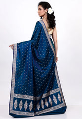 Peacock Blue Mashru Silk Saree with Blouse Piece - Adi Akshoy & Co.