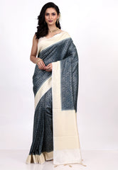 Indigo Blue Tussar Silk Saree with Blouse Piece - Adi Akshoy & Co.