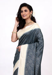 Indigo Blue Tussar Silk Saree with Blouse Piece - Adi Akshoy & Co.