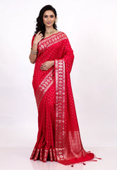 Red Katan Silk Saree with Blouse Piece - Adi Akshoy & Co.