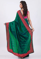 Rama Green Kantha Silk Saree with Blouse Piece - Adi Akshoy & Co.