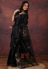 Black Kantha Silk Saree With Blouse Piece - Adi Akshoy & Co.
