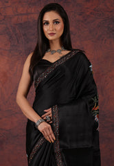 Black Kantha Silk Saree With Blouse Piece - Adi Akshoy & Co.