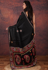 Black Kantha Silk Saree With Blouse Piece  - Adi Akshoy & Co.