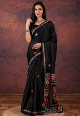 Black Kantha Silk Saree With Blouse Piece  - Adi Akshoy & Co.