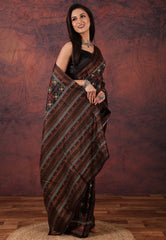 Black Kantha Silk Saree With Blouse Piece - Adi Akshoy & Co.