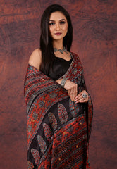 Black Pure Modal Work Silk Saree With Blouse Piece - Adi Akshoy & Co.