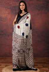 OffWhite Modal Mirror Work Silk Saree With Blouse Piece - Adi Akshoy & Co.
