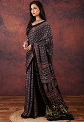 Black Modal Silk Saree With Blouse Piece - Adi Akshoy & Co.