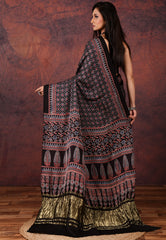 Black Modal Silk Saree With Blouse Piece - Adi Akshoy & Co.
