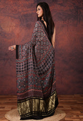 Black Modal Silk Saree With Blouse Piece - Adi Akshoy & Co.