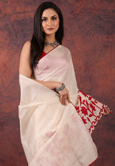 Beige Kantha Silk Saree With Blouse Piece - Adi Akshoy & Co.