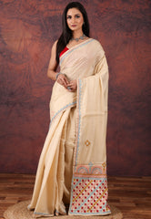 Tussar Colour Kantha Silk Saree With Blouse Piece - Adi Akshoy & Co.