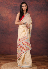 Tussar Colour Kantha Silk Saree With Blouse Piece - Adi Akshoy & Co.