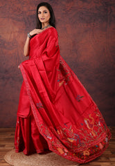 Red Kantha Silk Saree With Blouse Piece - Adi Akshoy & Co.