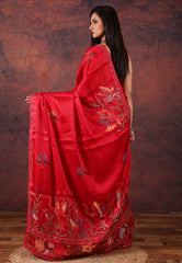 Red Kantha Silk Saree With Blouse Piece - Adi Akshoy & Co.