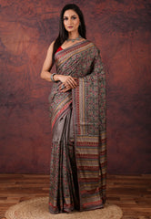 Gray Kantha Silk Saree With Blouse Piece - Adi Akshoy & Co.