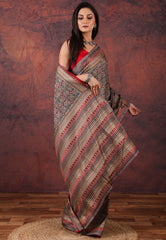 Gray Kantha Silk Saree With Blouse Piece - Adi Akshoy & Co.