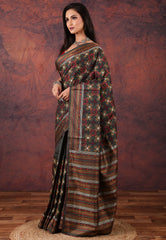 Black Kantha Silk Saree With Blouse Piece - Adi Akshoy & Co.